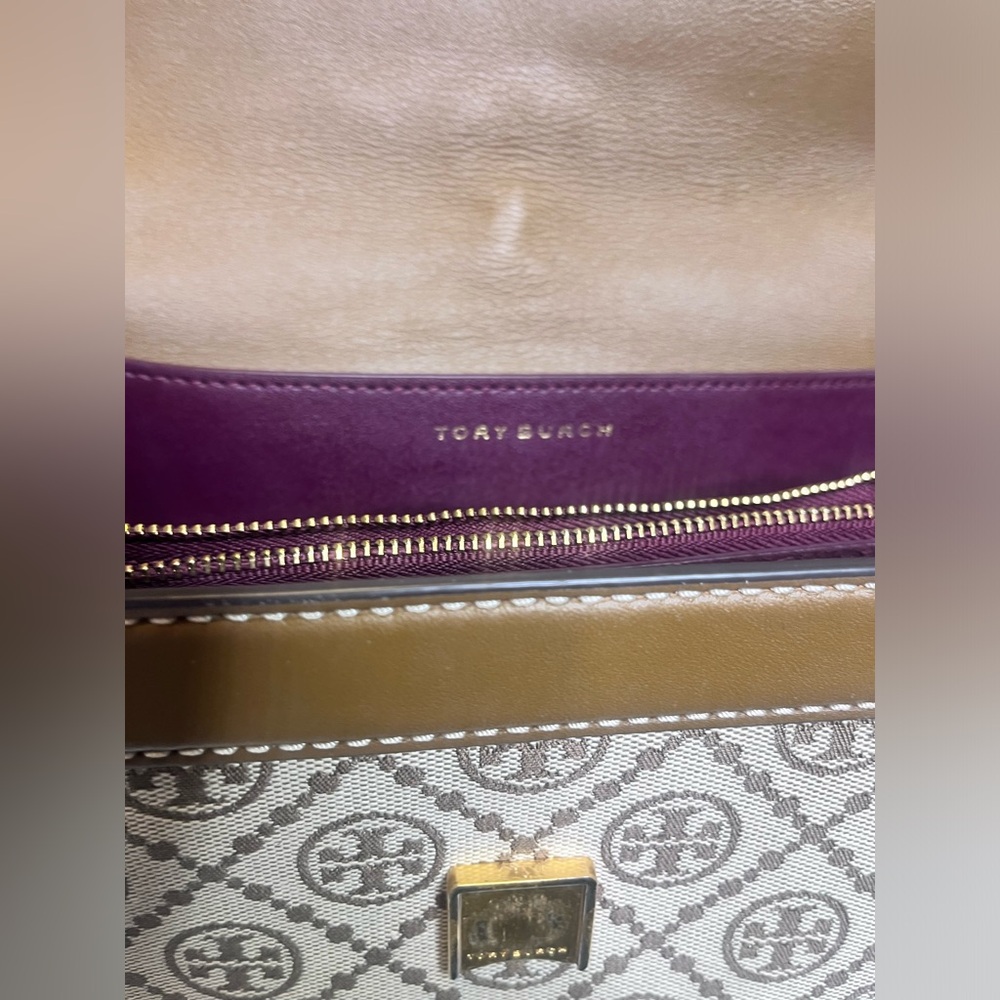 Tory Burch T Monogram Jacquard Mini Shoulder Bag Hazelnut Tan Brown No Strap - Picture 11 of 16